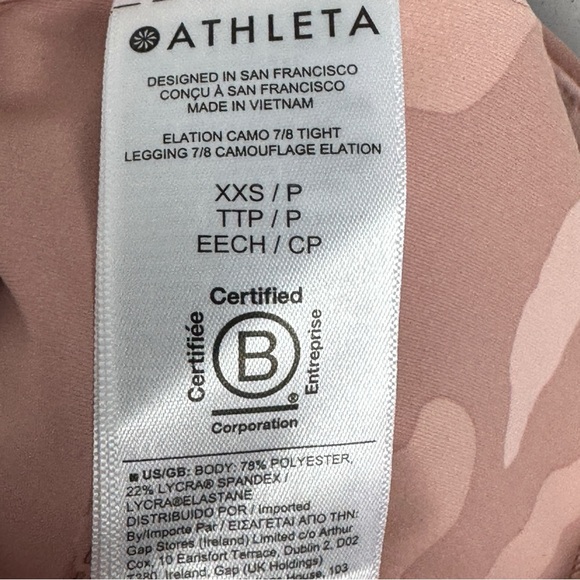 Athleta Elation Camo Pink Leggings Size‎ XXS 7/8 Length Yoga Run Fitness Pants - Picture 10 of 15